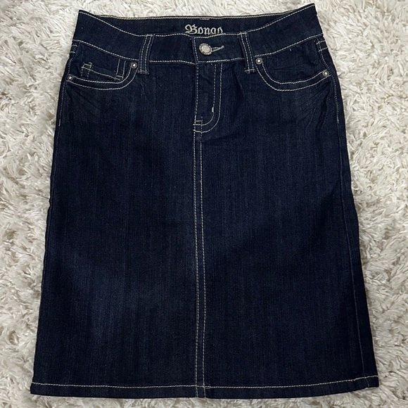BONGO Dresses & Skirts - BONGO Ladies Y2K Dark Denim Midi- Skirt Feminine Flattering Sz 1 NWOT